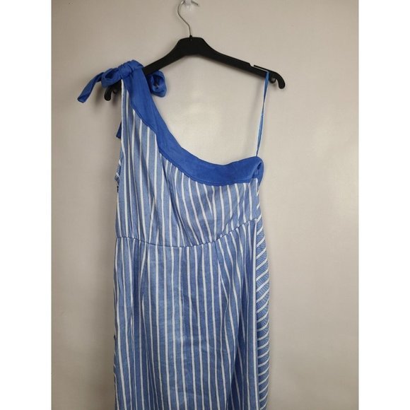 Glamour X Lane Bryant Blue White Striped Tulip Hem One Shoulder Dress 16 - Picture 7 of 9
